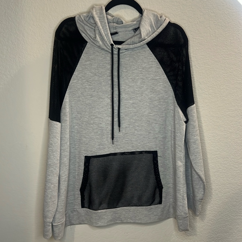 Material Girl Active White Terry Hoodie Long Sleeve Tie Front Size XL